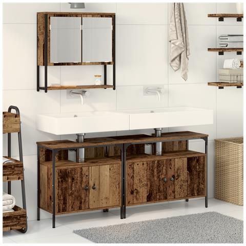 Mobiletto per lavabo con lavello integrato in legno recuperato - Foto 2