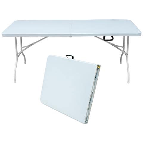 Tavolo Pieghevole Portatile Per Impieghi Gravosi Da 180 Cm Con Maniglia, Tavolo Pieghevole Multifunzionale Per Feste Picnic In Campeggio Al Coperto / All'aperto, Bianco - Foto 2