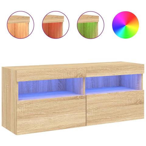 Mobile Tv A Parete Con Luci Led Rovere Sonoma 100x30x40 Cm - Foto 1