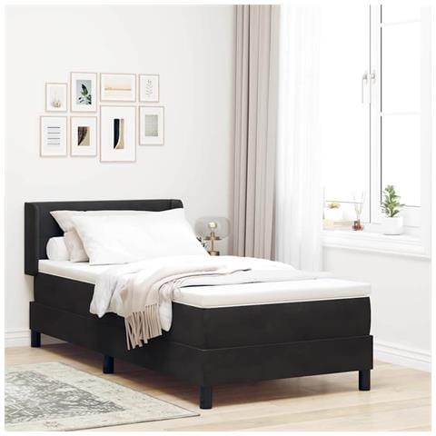 Letto Box Spring con Materasso Nero 100x200 cm in Velluto Nero - Foto 2
