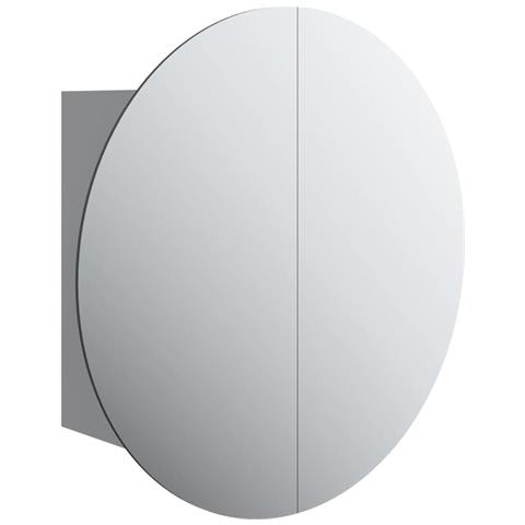 Armadio da Bagno con Specchio Rotondo e LED Grigio 40x40x17,5cm - Foto 1