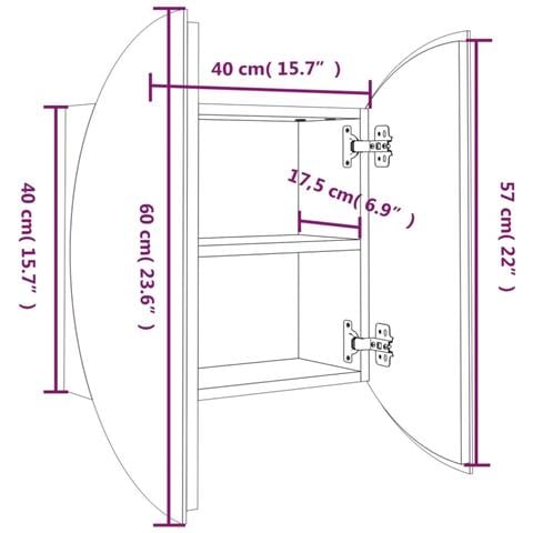 Armadio da Bagno con Specchio Rotondo e LED Grigio 40x40x17,5cm - Foto 8