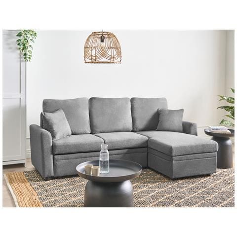 Divano Letto Angolare 3 Posti Nassjo Lino Sintetico Grigio Lato Sinistro - Foto 1