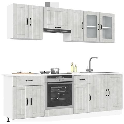 Set Mobili da Cucina 8 pz Lucca Grigio Cemento in Truciolato - Foto 2