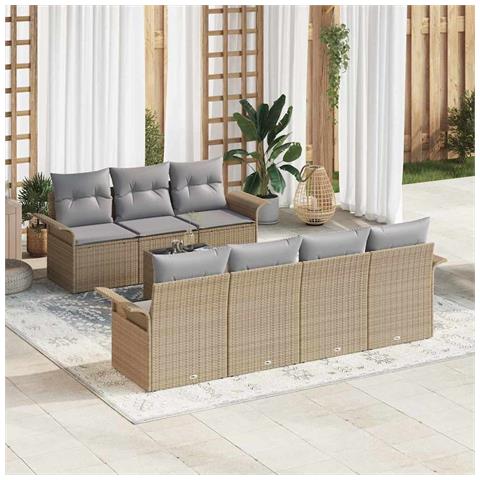 Set Divano da Giardino 8 pcs Beige e grigio 55 x 55 x 37 cm - Foto 2