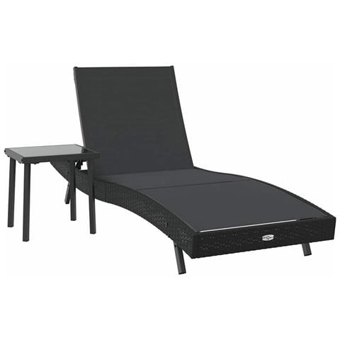 Lettino da sole con tavolo 2 pcs Nero 40 x 40 x 40.5 cm - Foto 1