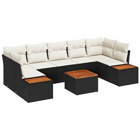 Set Divano da Giardino con cuscino 8 pcs Nero Poly Rattan - Foto 1