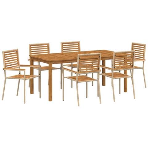 Set da Pranzo per Giardino 7 pcs Beige Poly Rattan - Foto 1