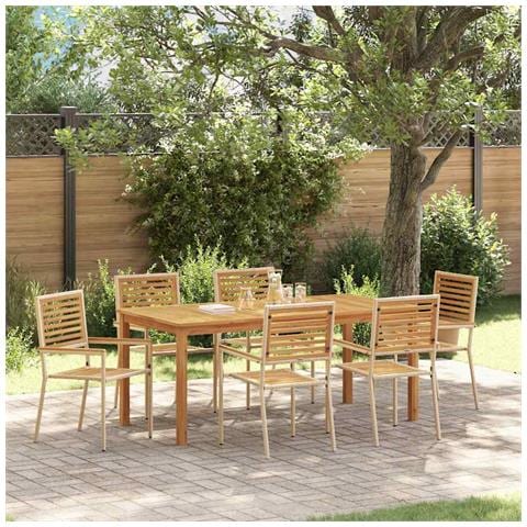 Set da Pranzo per Giardino 7 pcs Beige Poly Rattan - Foto 2