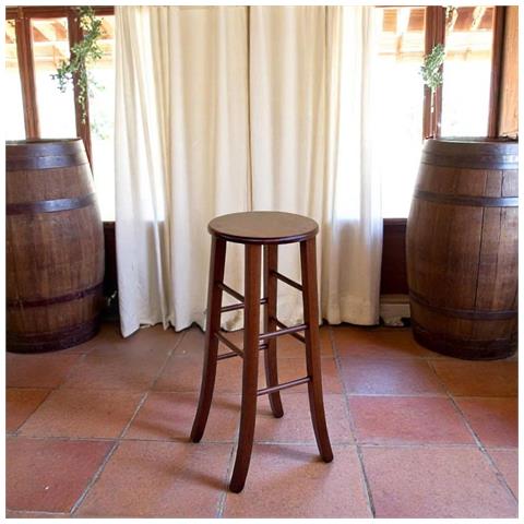 Sgabello In Legno Massello Noce Scuro H 80 Con Seduta Tonda E Gambe A Sciabola - Foto 1