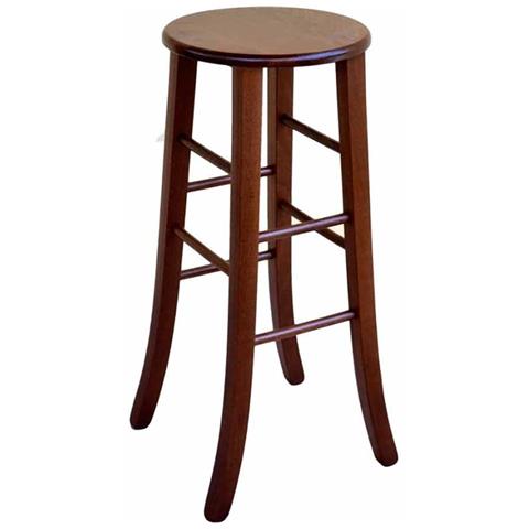 Sgabello In Legno Massello Noce Scuro H 80 Con Seduta Tonda E Gambe A Sciabola - Foto 2