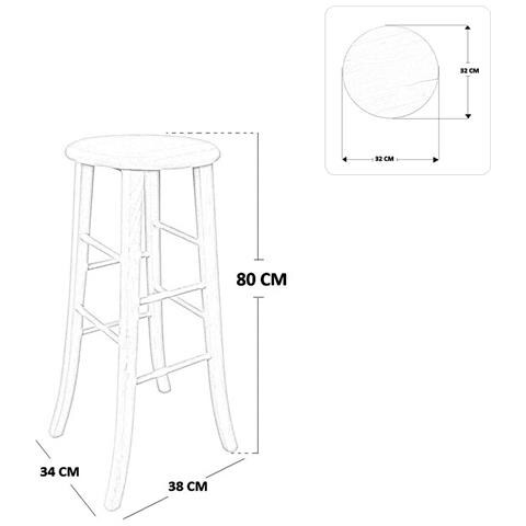 Sgabello In Legno Massello Noce Scuro H 80 Con Seduta Tonda E Gambe A Sciabola - Foto 5