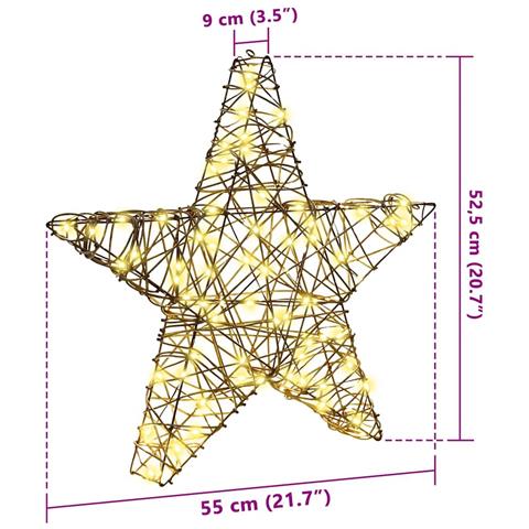 Stella 3D con 50 LED Bianco caldo 55 x 52.5 x 9 cm Rattan - Foto 8