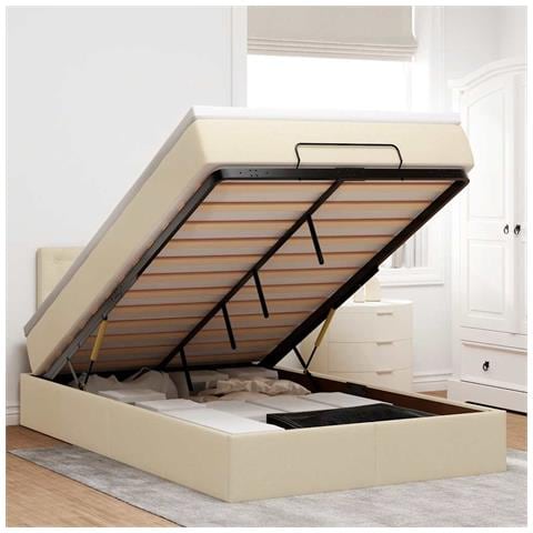 Struttura Letto Pouf con Materasso Crema 120x190 cm in Tessuto - Foto 2