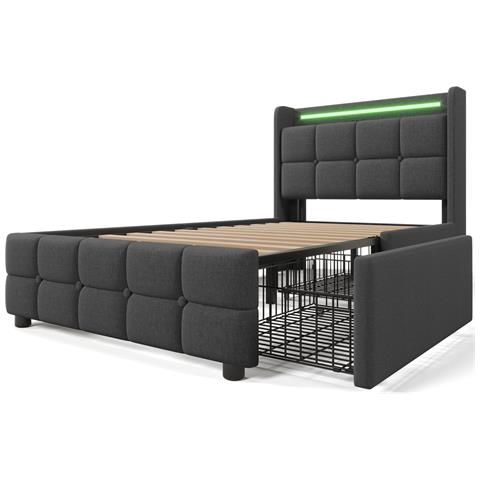 Letto Singolo Grigio Con Illuminazione Led E Porte Usb Per La Ricarica Notturna - Foto 2
