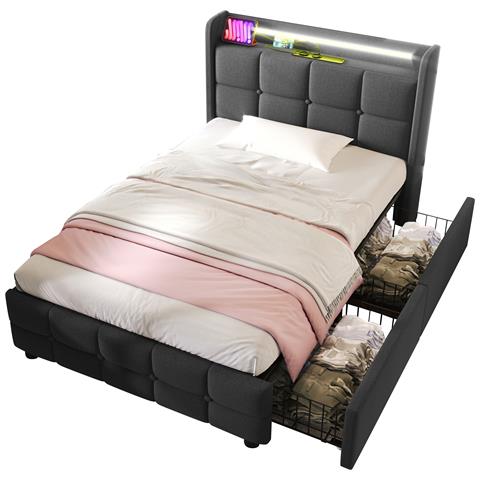 Letto Singolo Grigio Con Illuminazione Led E Porte Usb Per La Ricarica Notturna - Foto 1