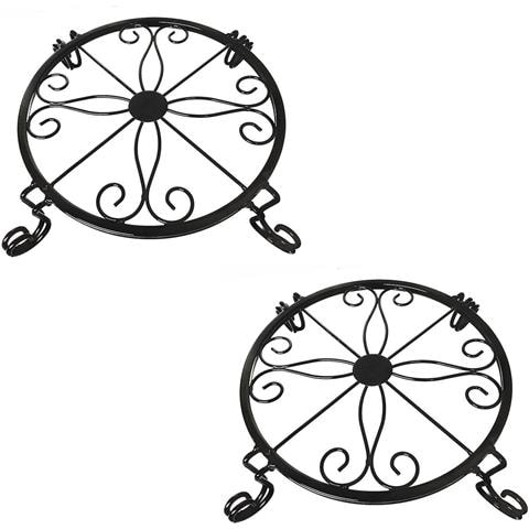 Set Di 2 Supporti Per Piante Da Pavimento In Metallo Stile Europeo, Porta Piante In Ferro Nero - Foto 1