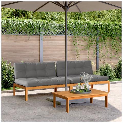 Divani Centrali Pallet Giardino con Cuscini 2pz Massello Acacia - Foto 2