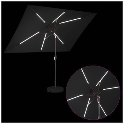 Parasol da Giardino con Luci LED 200 x 300 cm Poliestere Nero - Foto 8
