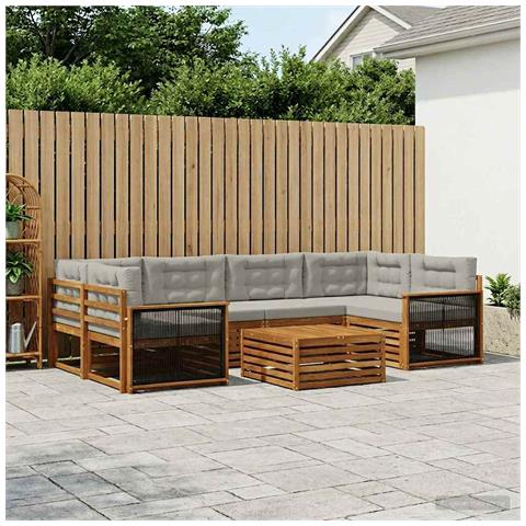 Set di divani da esterno 7 pcs Naturale e Grigio Chiaro - Foto 2