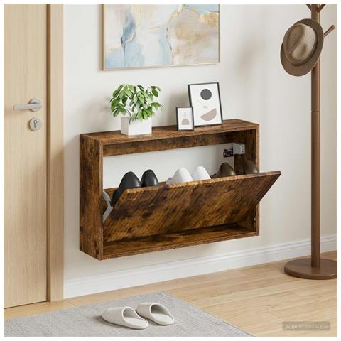 Mobiletto per Scarpe da Muro ARNHEM 71 x 17 x 43 cm Rovere Fumo - Foto 2