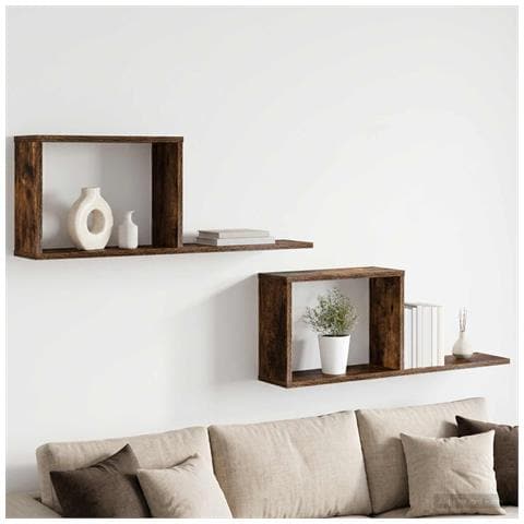 Scaffali flottanti 2 pz Rovere Fumo 80 x 15 x 30 cm - Foto 2