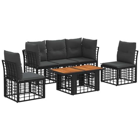 Set Divano da Giardino 6 pz Nero e Grigio scuro polyrattan - Foto 1