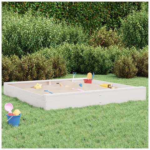 Sabbiera Con Sedute Bianca Quadrata In Legno Massello Di Pino - Foto 1