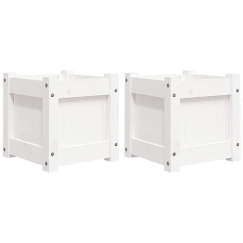 Fioriere Da Giardino 2 Pz Bianche In Legno Massello Di Pino - Foto 2