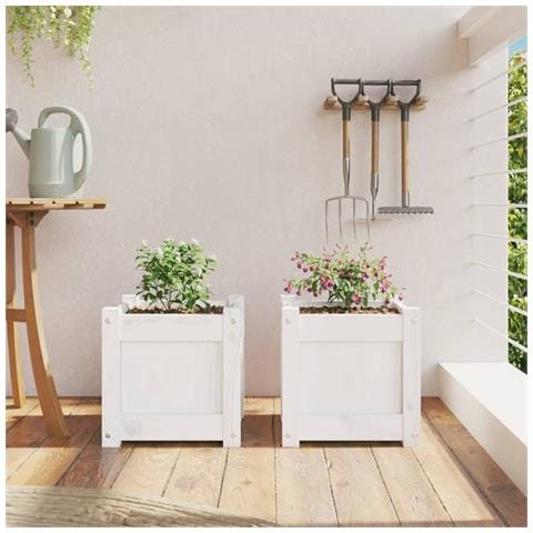 Fioriere Da Giardino 2 Pz Bianche In Legno Massello Di Pino - Foto 3