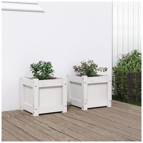 Fioriere Da Giardino 2 Pz Bianche In Legno Massello Di Pino - Foto 1