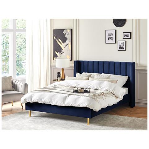 Letto Matrimoniale Velluto Blu Marino 160 X 200 Cm Villette - Foto 1