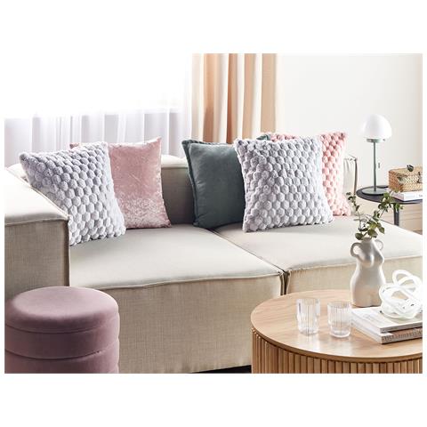 Set Di 2 Cuscini Purslane Finta Pelliccia 43 X 43 Cm Grigio Chiaro Trama Geometrica - Foto 1