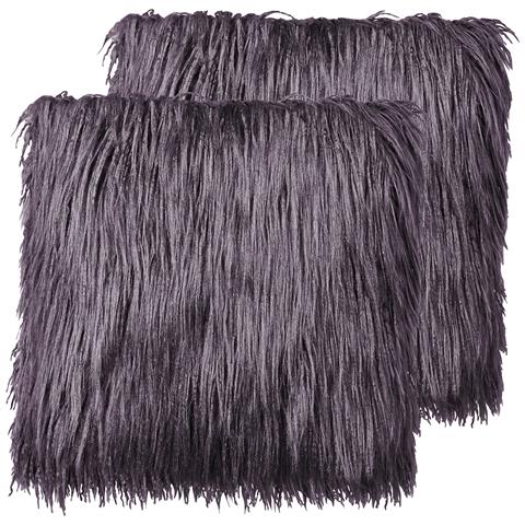 Set Di 2 Cuscini Corokia Finta Pelliccia 45 X 45 Cm Grigio Scuro Tinta Unita - Foto 2