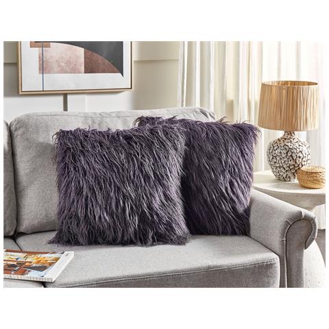 Set Di 2 Cuscini Corokia Finta Pelliccia 45 X 45 Cm Grigio Scuro Tinta Unita - Foto 1