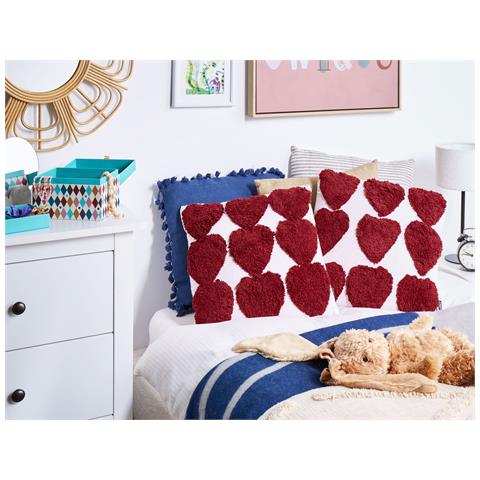 Set Di 2 Cuscini Mingora Cotone 45 X 45 Cm Rosso Trama A Cuore - Foto 1