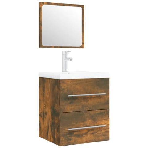 Mobile Bagno Con Lavabo Integrato Rovere Fumo Legno Multistrato - Foto 1
