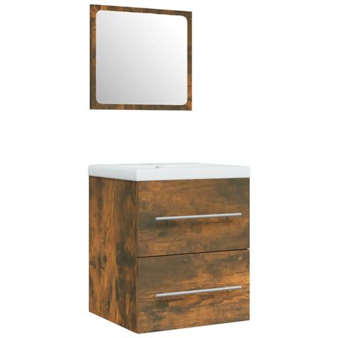 Mobile Bagno Con Lavabo Integrato Rovere Fumo Legno Multistrato - Foto 2