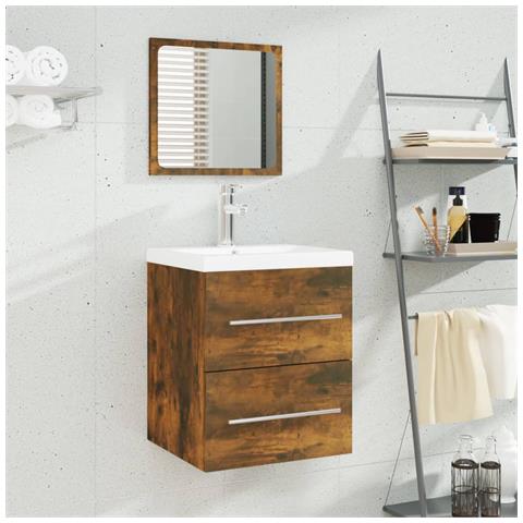 Mobile Bagno Con Lavabo Integrato Rovere Fumo Legno Multistrato - Foto 8