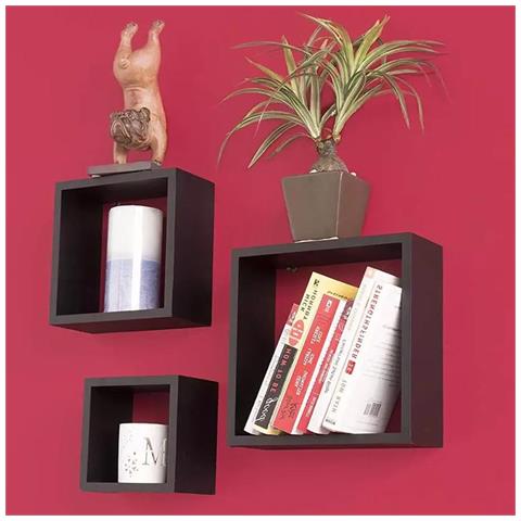 Set 3 Mensole Da Parete Moderne Design Cubo Mensola Scaffale In Legno Mdf Nero - Foto 2