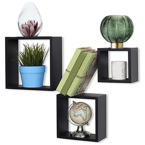 Set 3 Mensole Da Parete Moderne Design Cubo Mensola Scaffale In Legno Mdf Nero - Foto 1