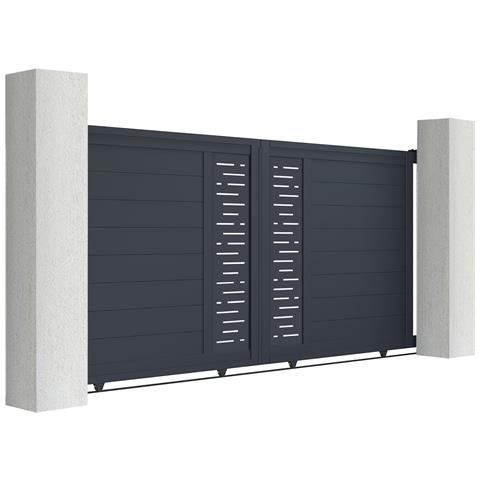 Cancello Scorrevole 3m Arlberg H. 140cm Grigio Alluminio + 2 Montanti 20x20cm H. 166cm - Foto 2