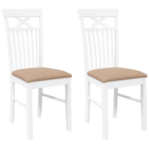Sedie da Pranzo con Cuscini 2 pz Bianco Legno Massello di Hevea - Foto 1