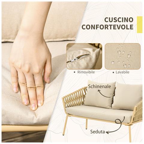 Salotto da Esterno con Divano 2 Posti, 2 Poltrone con Cuscini e Tavolino in Vetro - Foto 2