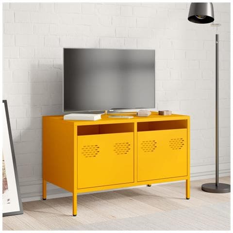Mobile Tv Giallo Senape 68x39x43,5cm Acciaio Laminato A Freddo - Foto 3