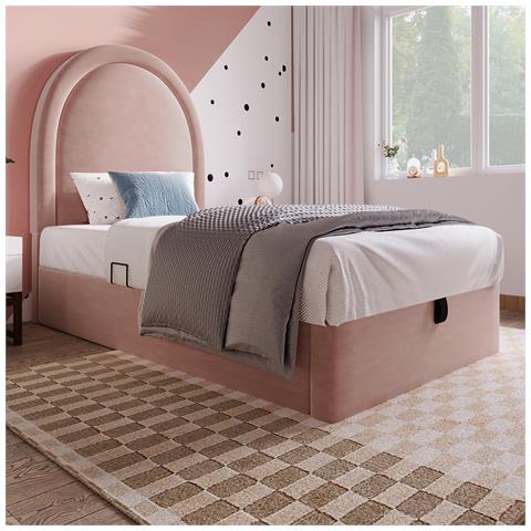 Letto Contenitore Letto Imbottito Per Bambini 90 X 190 Cm, Letto Singolo Con Motivo Cosmico, Rosa, Velluto - Foto 1