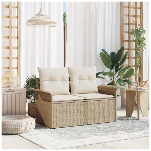 Divano da giardino per 2 con contenitore e cuscini beige in rattan sintetico - Foto 2