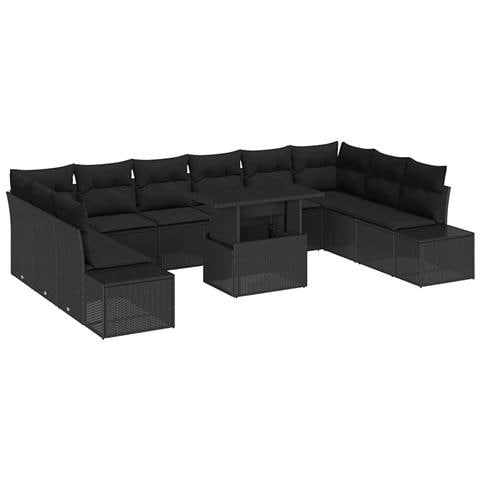 Set di divani da giardino 11 pezzi con cuscini in polirattan nero - Foto 1