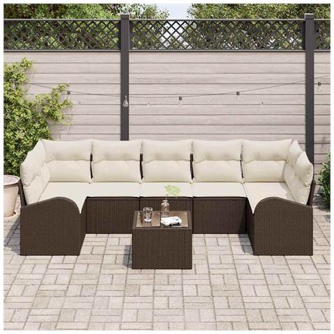 Set divani giardino  da 8 pezzi con cuscini Rattan sintetico marrone, Divano giardino  per 2 persone con stoccaggio e cuscini Rattan sintetico marrone - Foto 2
