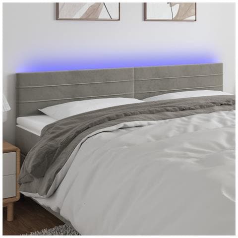 Testiera a LED Grigio Chiaro 160x5x78/88 cm in Velluto - Foto 2